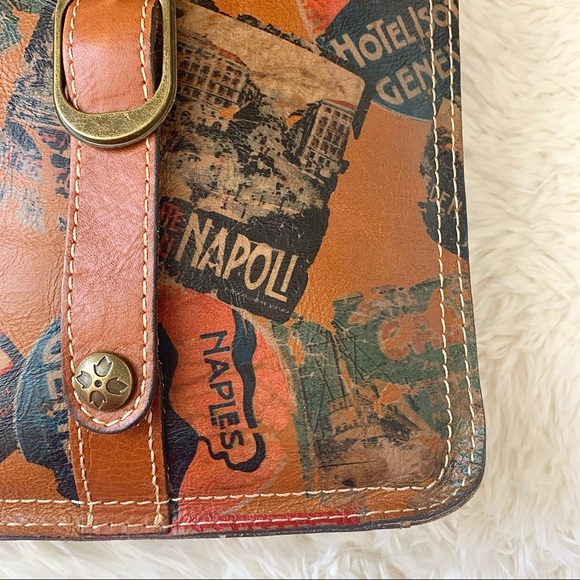 Patricia Nash Venezia Pouch Crossbody Leather Postcard Stamp Print Shoulder Bag - Picture 5 of 16